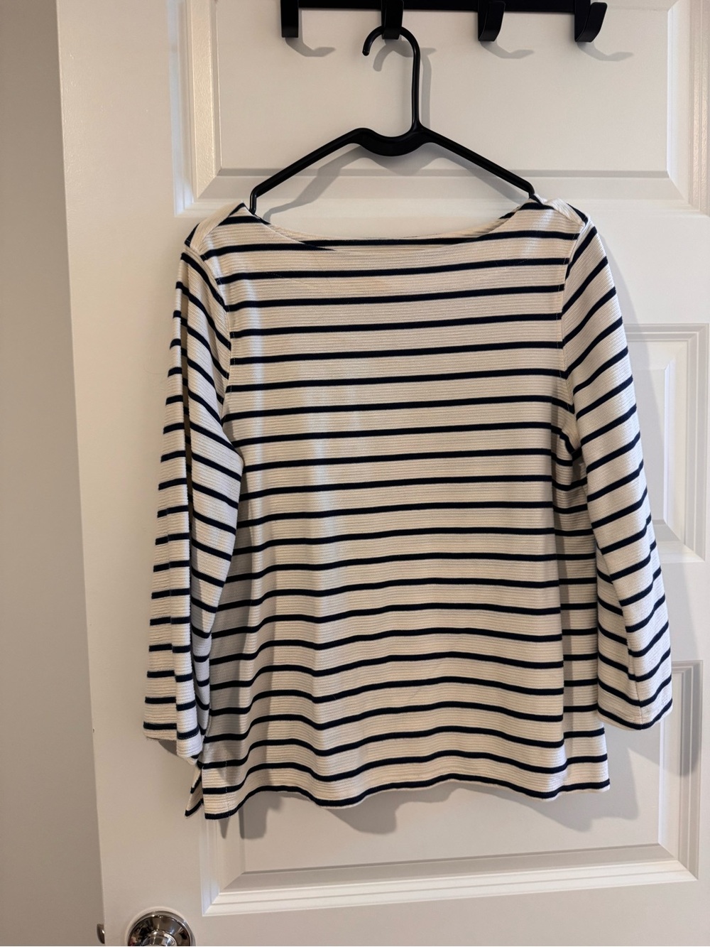Old Navy Navy and White Striped Boatneck Long Sleeve Top